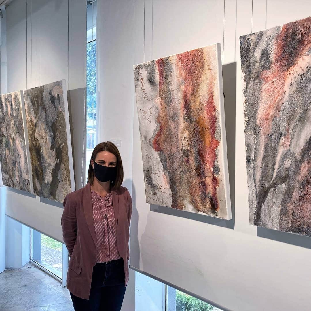 Artist SIMONE READ standing beside her new Gum Tree series paintings, part of her recent solo exhibition 'Remember the Wild'. 
​
​"My love and enchantment for our Australian landscape is evident in my wish to capture the spectrum of colours which then informs my freedom of application, raw vitality then emanates from the intricate details in my mark making" - Simone 
​
​ # gumtree