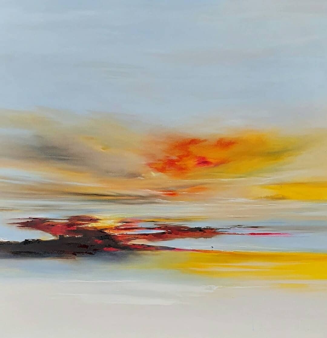 'Sun Caressed'    150 x 150cm oil and mixed media on canvas by KATHERINE WOOD for her current exhibition 'Finding Stillness'. 
​
​Katherine’s subjects appear to capture the magnitude of nature, beneath vast skies and within a landscape that appears never ending. This body of work titled ‘Finding Stillness’ provides the viewer with what feels like a safe haven, where a feeling of calmness and quiet pervades.
​
​
