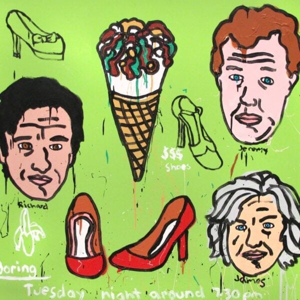 005.NIGEL-SENSE-Watching-Top-Gear-Eating-Ice-Cream-While-My-Girlfriend-Buys-Shoes-Online-100-x-110cm-acrylic-on-canvas-$1,400.00