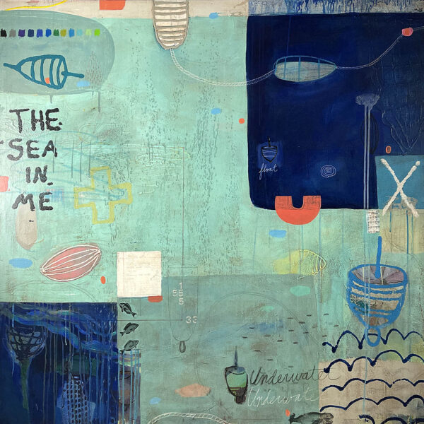 272.JOIE VILLENEUVE-The Sea in Me- 122 x 122 x 3.5cm- mixed media on wood- 4,800.00AUD